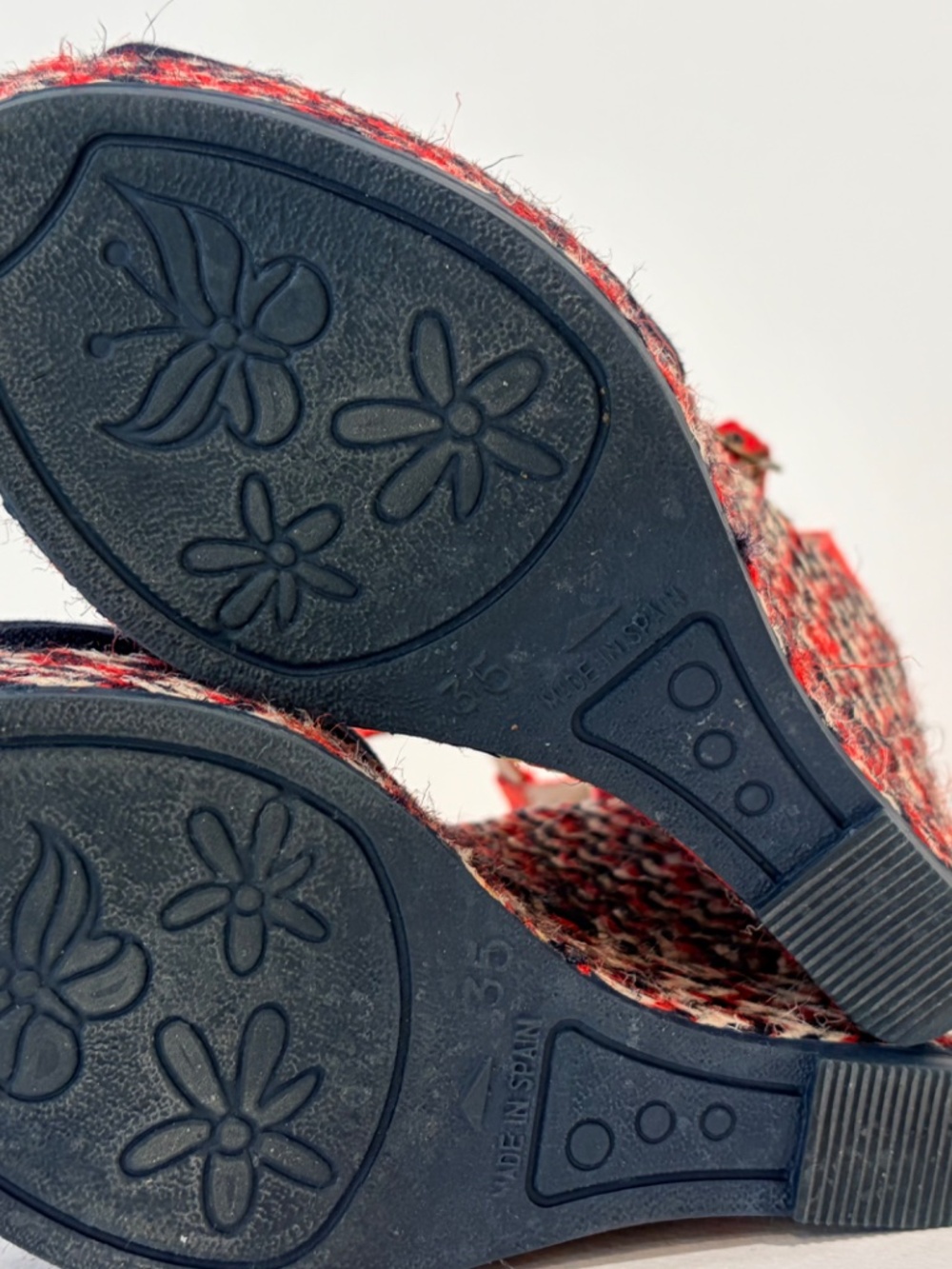 Gaimo Red Blue Canvas Espadrille Wedges 4” Braided Platform Made Spain - Picture 4 of 5